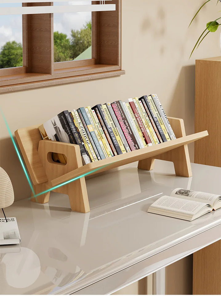 Wooden Desktop Bookshelf Portable Desktop Storage Rack Tilting Bookshelf Suitable for Study Room Decoration Office Desk