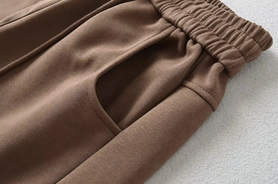 Street Sle High Waist Wide Leg Sport Pants Women's Casual Loose Straight Leg Trousers Coffee Color Trendy Spring Autumn