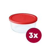 Set of 3 Round Glass Food Storage Containers Airtight Lids Heat Resistant Dishwasher Safe Meal Prep Snack Storage