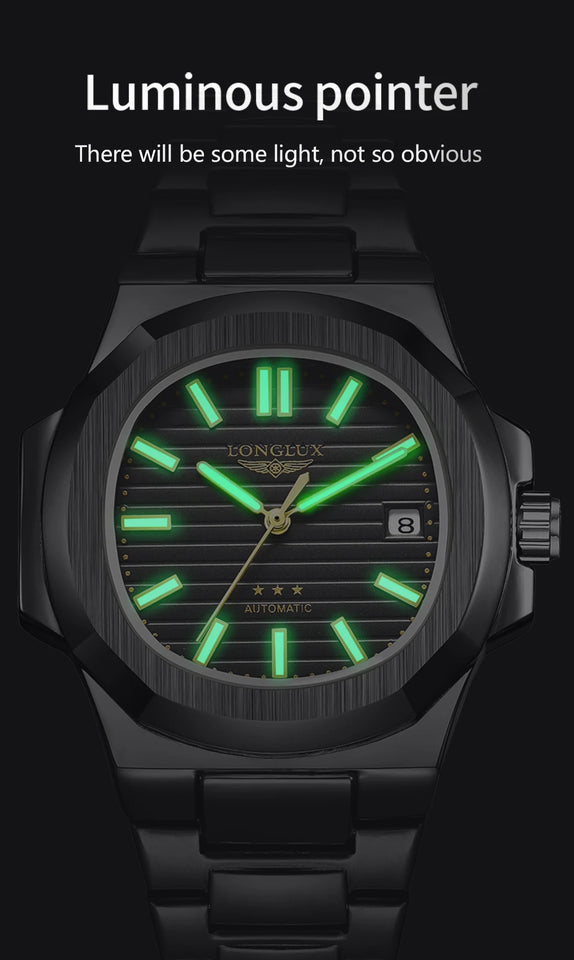 Men automatic watch business date mechanical watches waterproof stainless steel luminous luxury mens watch boyfriend gift