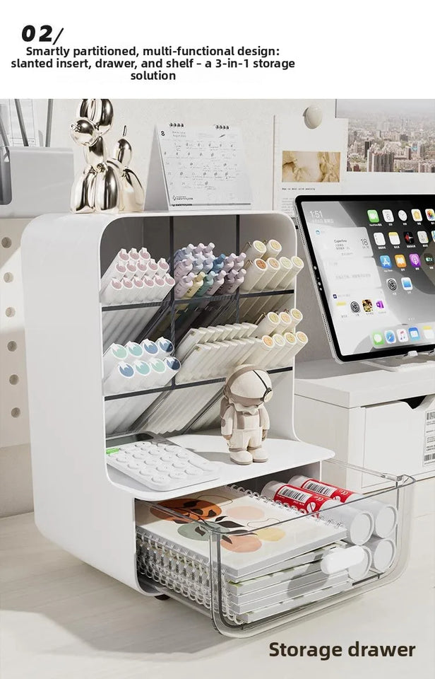 Angle Insertion Desk Pen Holder, Desktop Storage Box for Office Supplies & Cosmetics, Multifunctional Organizer Rack