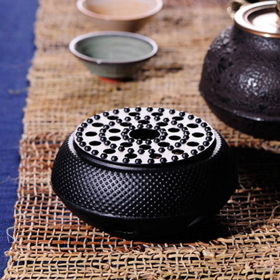 Black Cast Iron Teapot Warmer Candle Stand Holder Stove Heater Tea Pot Holder for Heating Tea, Coffee and Milk