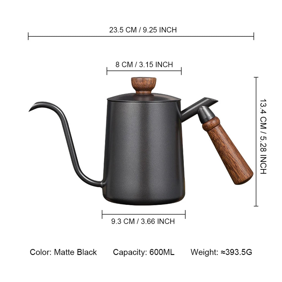 Stainless Steel Coffee Gooseneck Kettle 600ML Pour Over Coffee Pot with Precision Spout for Hand Brewing