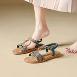 Women's sandals summer bohemian one line elegant slimming anti slip comfortable daily vacation flat beach shoes