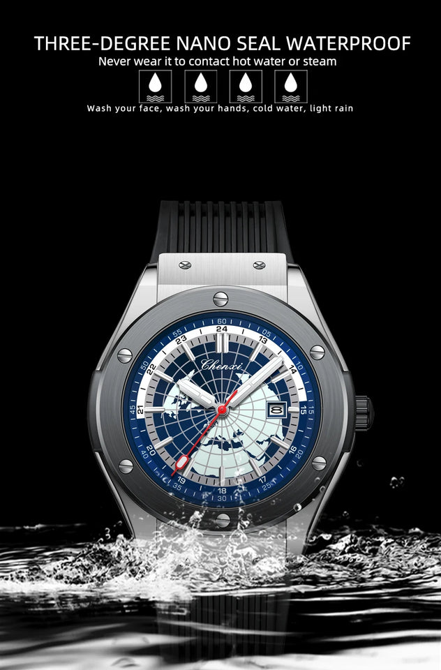 CHENXI 82442 Men's Quartz Watch Casual Outdoors Sports Watches Brand World Map Military Waterproof Men Wrist Watches Clock Gifts