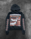 Mens Black Hooded Sweatshirt Green Head Character Graphic Red Text Print American Style Unique Creative Loose Fit Trendy Casual