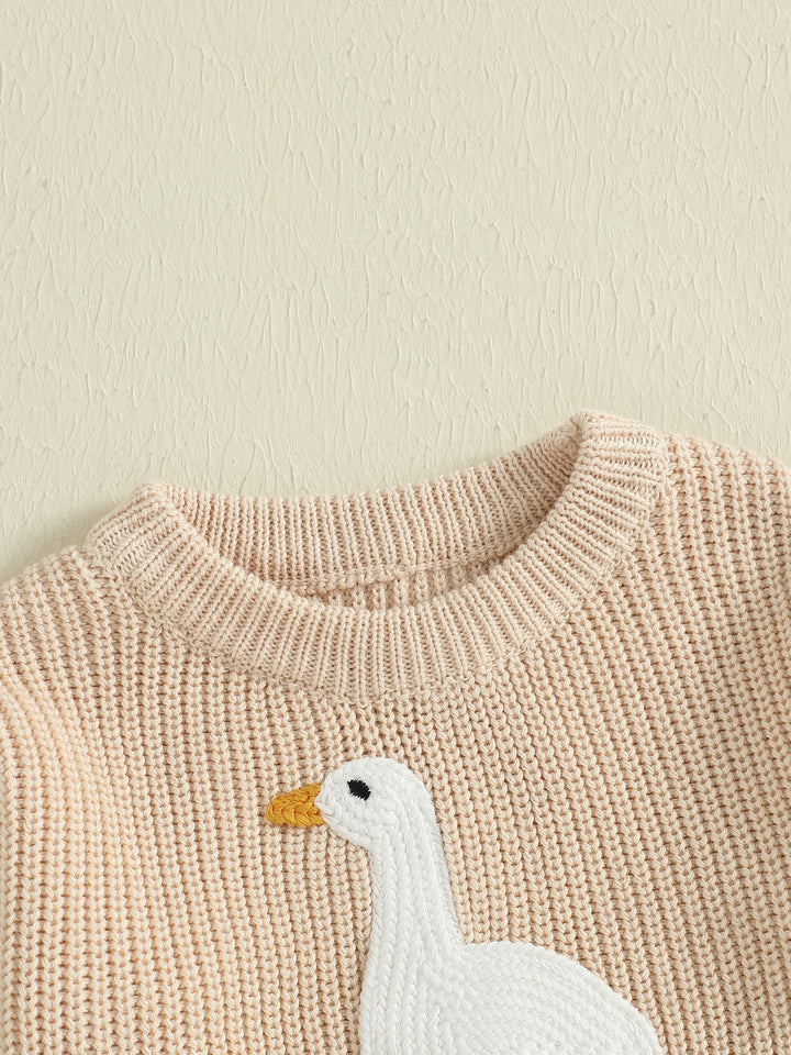 0-3T Toddler Baby Boy Girl Knit Sweater Silly Goose Embroidery Long Sleeve Knitted Sweatshirt Warm Fall Winter Clothes