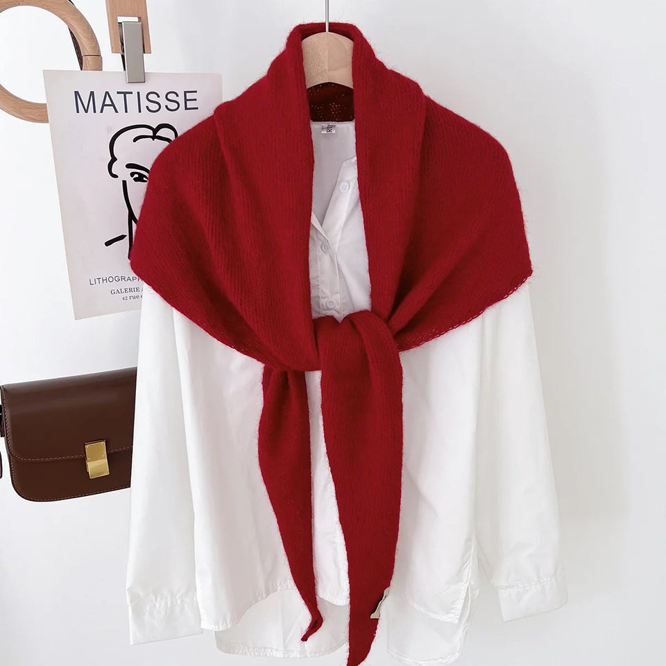 Korean Knitted Wool Triangle Scarf Solid Knitted Shawl Autumn Winter Scarf Women Neck Protection Neckerchief Triangle Scarf