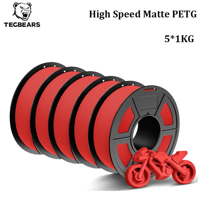 TECBEARS High Speed Matte PETG 3D Filament 1.75mm 5KG petg 600mm/s  Neatly Wound Multi Color FDM 3D Printer Materials DIY Gift