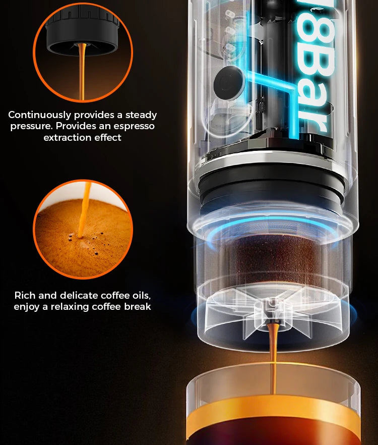 IKAPE Portable Coffee Machine Fit Capsules Ground Coffee Handheld Coffee Maker Manually For Camping Hiking No Heating Function