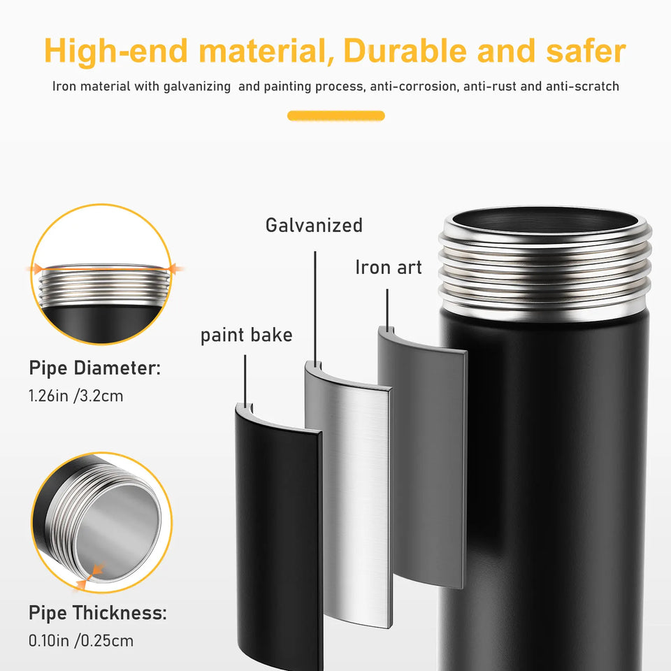 1-3M Secure Pipe Stair Handrails Staircase Indoor Outdoor Wall Balustrade Non-Slip Industrial Galvanized Steel Pipe Wall-Mounted