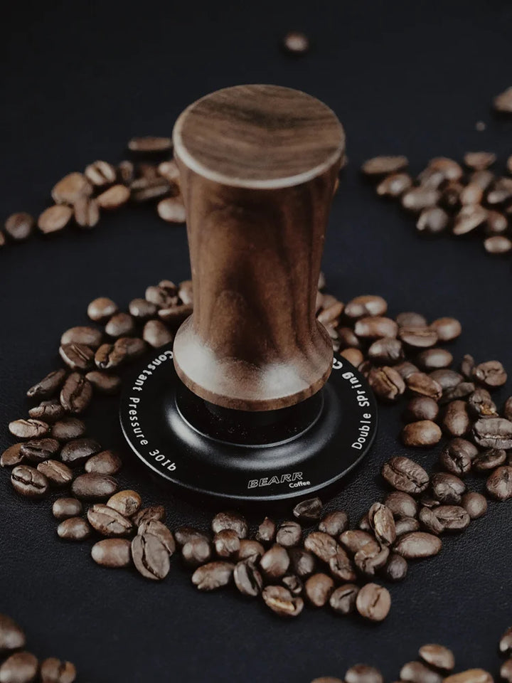 BEARR Coffee Tamper Double Spring Coffee Powder Walnut Handle Constant Pressure SpringCoffeeTamper 51/53/53.7/58.35 Barista Tool