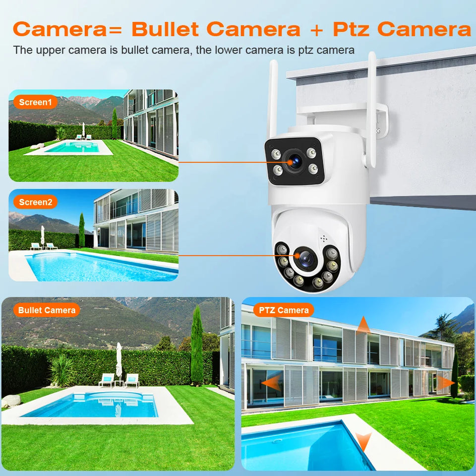 Outdoor Wireless Security IP Camera 4K 8MP HD Dual Lens External Wifi PTZ Camera Auto Tracking Street Surveillance Camera iCsee