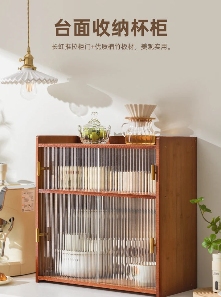 ‌Dustproof Cup Display Cabinet Glass Door Curio Shelf for Coffee Mugs Tabletop Drinkware Organizer for Dining Room/ Bar Counter
