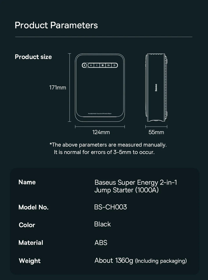 Baseus 2 In 1 Car Air Pump 8000mAh Power Bank Portable Air Compressor with LCD Digital Display Car Tire Inflator Pump