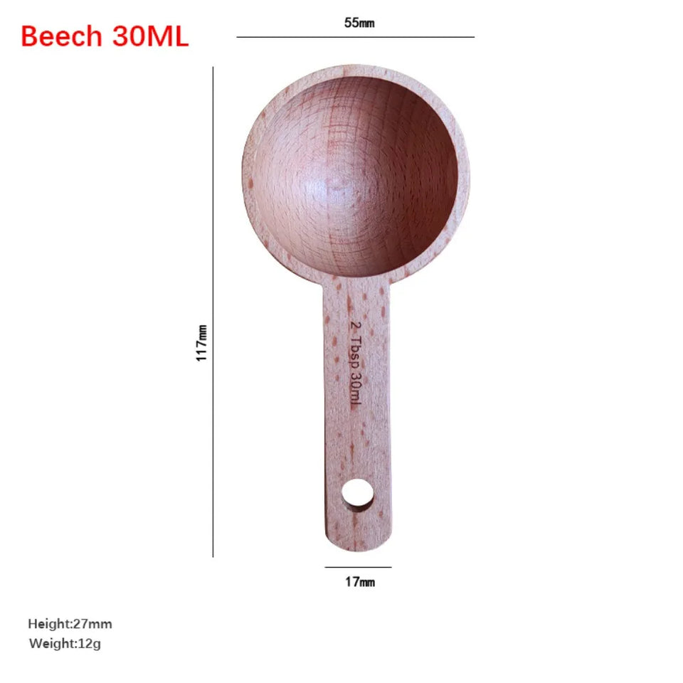 Beech/Walnut Wooden Measuring Spoon 7.5/10/15/20/30/45ML Multipurpose Coffee Tea Sugar Spice Spoon Kitchen Gadgets Milk Powder