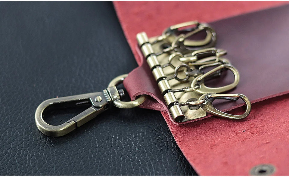 100 % Genuine leather   Multi-function Key Bag High Quality Crazy Horse leather Key Pouch Unisex Leather Business Gift