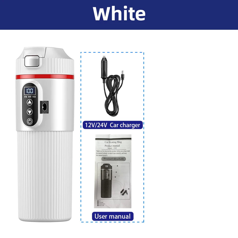 E-ACE 12/24V Car Heat Mug 500ML Car Kettle Stainless Steel Heating Travel Cup Dry burn Protection Coffee Tea Instant Noodles