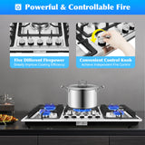 Built-in Gas Cooktop with 5 Burners Electronic Pulse Ignition Built-in Stainless Steel Gas Hob for Kitchen