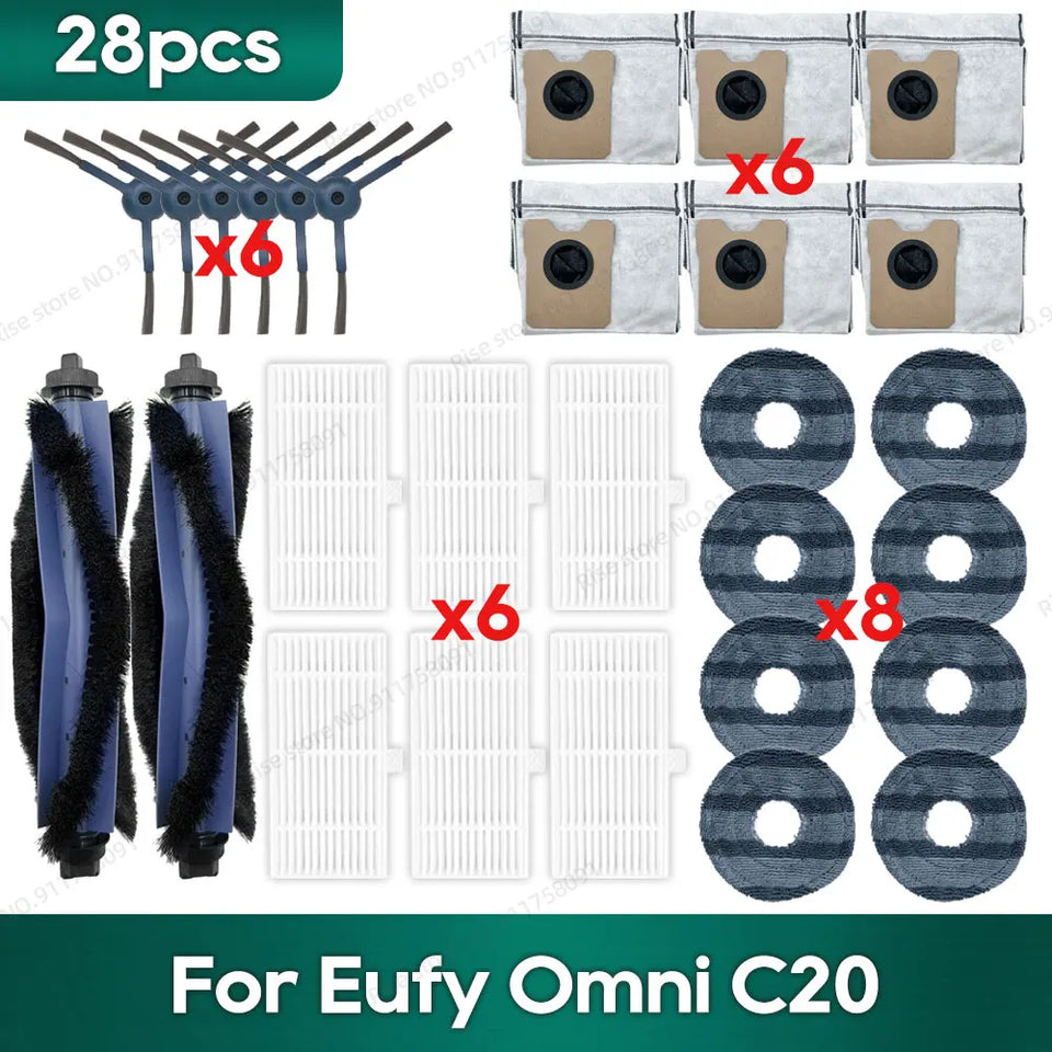 Compatible for Eufy Omni C20 Accessories Dust Bag Hepa Filter Roller Side Brush Mop Cloth Spare Parts