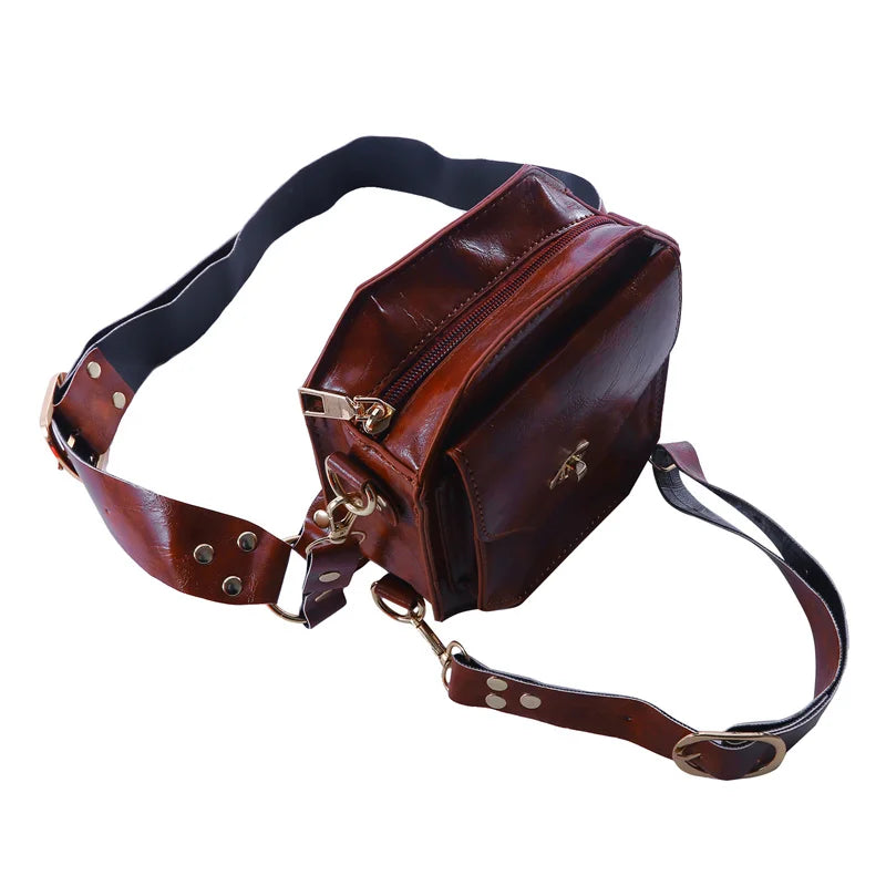 Punk Retro PU Waist Bag Casual Small Square Hip Packs For women's Crossbody Cross Multi-function Outdoor Leg Phone Pouch NEW