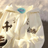American Retro Little Devil Embroidered Zipper Hoodie Women Y2K Street Fashion Trend Joker Sweatshirt Couple Casual Loose Hoodie