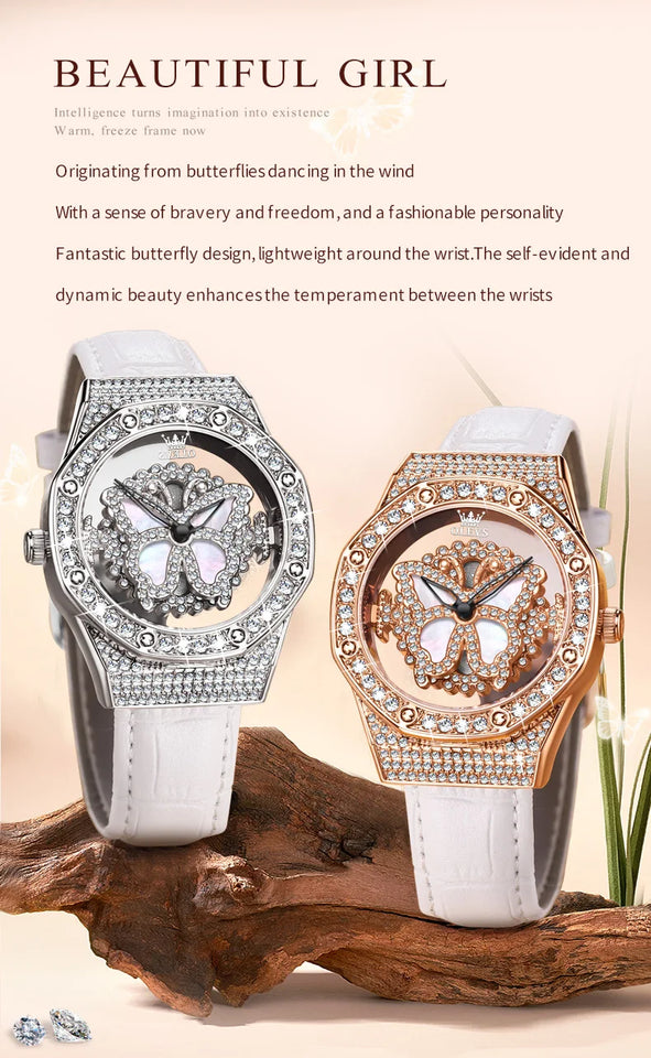 OLEVS 9996 Quartz Watch For Women Top Brand Fashion Woman Wristwatch Butterfly Luxury Waterproof Original Leather Dress Watches