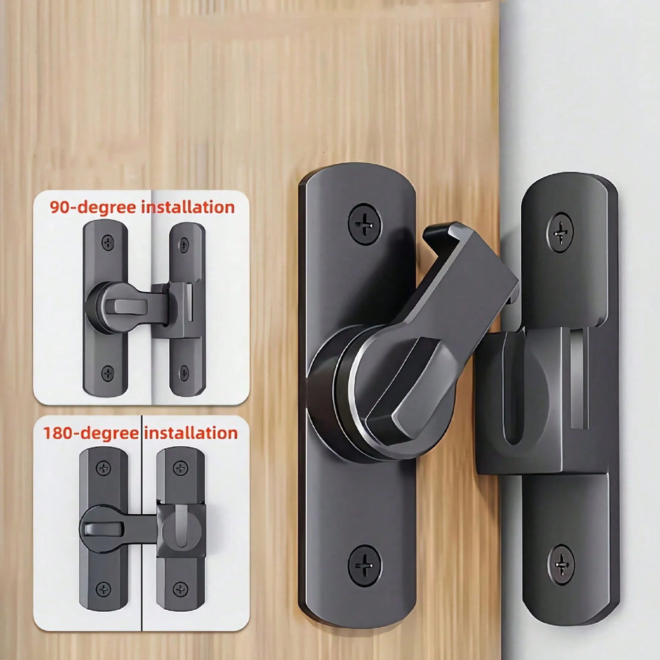2pcs/set Heavy-Duty Anti-Theft Door Lock, 90°/180° Adjustable Sliding Pin Lock, Commercial/Residential Grade, Black Heavy-Duty C