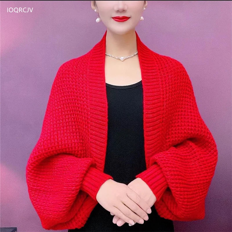 Spring Autumn Fashion Hollow Out Knitted Shawl New Long Sleeve Soft Mesh Cardigan Sweater Loose Elegant Female Knitted Cape