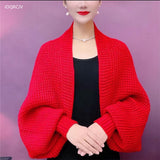 Spring Autumn Fashion Hollow Out Knitted Shawl New Long Sleeve Soft Mesh Cardigan Sweater Loose Elegant Female Knitted Cape
