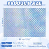 12Sheets Printable Holographic Sticker Paper Vinyl Sticker Paper A4 Waterproof Quickly Stickers for Laser Printer Inkjet Printer