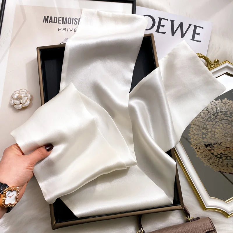 Fashion Design 100% Real Silk Skinny Scarves Handle Bag Ribbons Foulard Tie Hair Band Neckerchief Print Headbands For Women