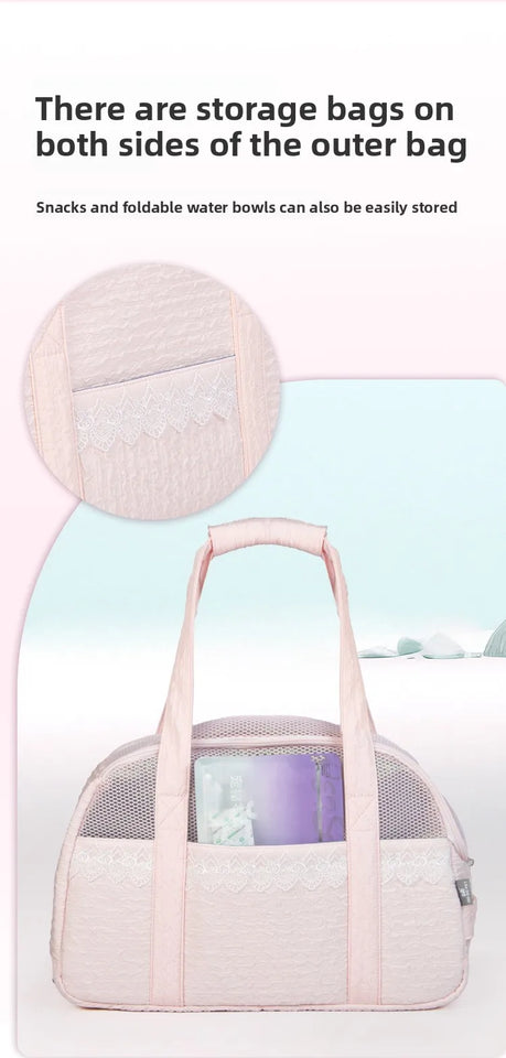 Pink Lace Cat Carrier Pet Backpack Breathable Small Dog Bag Shoulder Handheld Outing Pet Seat Carrier Pack Puppies Breathable