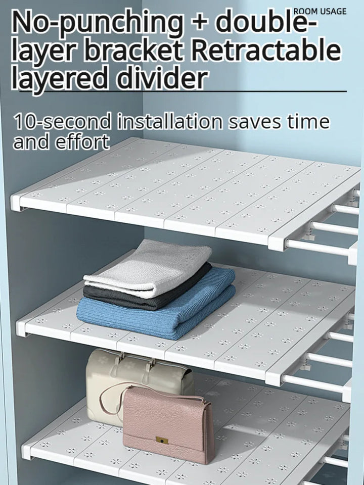 Adjustable Closet Shelf Organizer, Extendable Storage Rack with Divider, Space Saving Shelf for Home Dormitory Wardrobe Cabinet