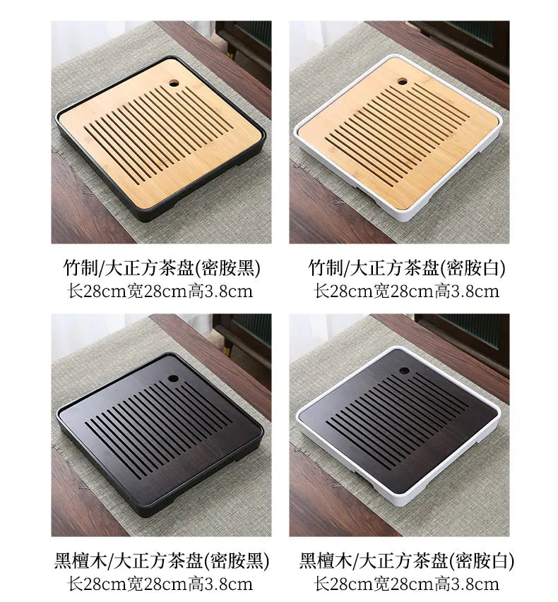 Bamboo Tea Tray Household Tea Set Accessories Small Tea Board Water Storage and Drainage Wet and Dry-use Tray Teaware Decorative