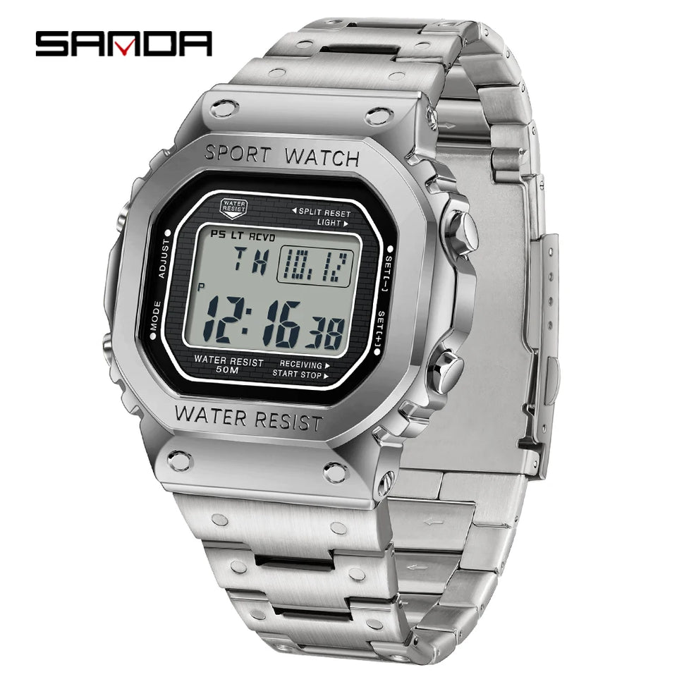 SANDA 2162 Men's Electronic Digital Watch Countdown LED Electronic Night Light Sports Waterproof Men's Electronic Watch