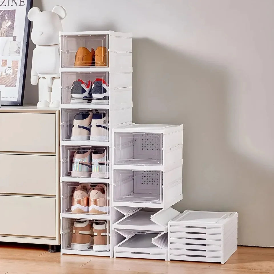 Home Household Home Closet Shoe Cabinet Use 3 Layers Foldable Transparent Stackable Dustproof Box
