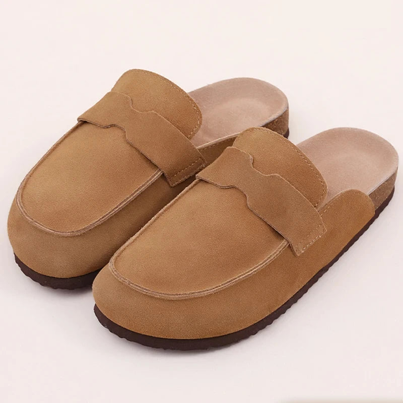 Gacimy Women Fashion Thick Sole Leather Clogs Slippers Classic Women's Mules Cork Clogs Slipper Outdoor Deep Heels Shoes Sandal