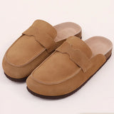 Gacimy Women Fashion Thick Sole Leather Clogs Slippers Classic Women's Mules Cork Clogs Slipper Outdoor Deep Heels Shoes Sandal