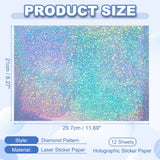 12Sheets Printable Holographic Sticker Paper Vinyl Sticker Paper A4 Waterproof Quickly Stickers for Laser Printer Inkjet Printer