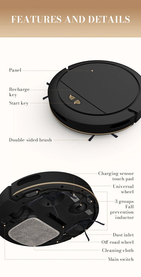 NEW 3 IN 1 Intelligent Vacuum Sweeping Mopping Robot Home Fully Automatic Cleaning Machine APP Control With Water Tank Robot