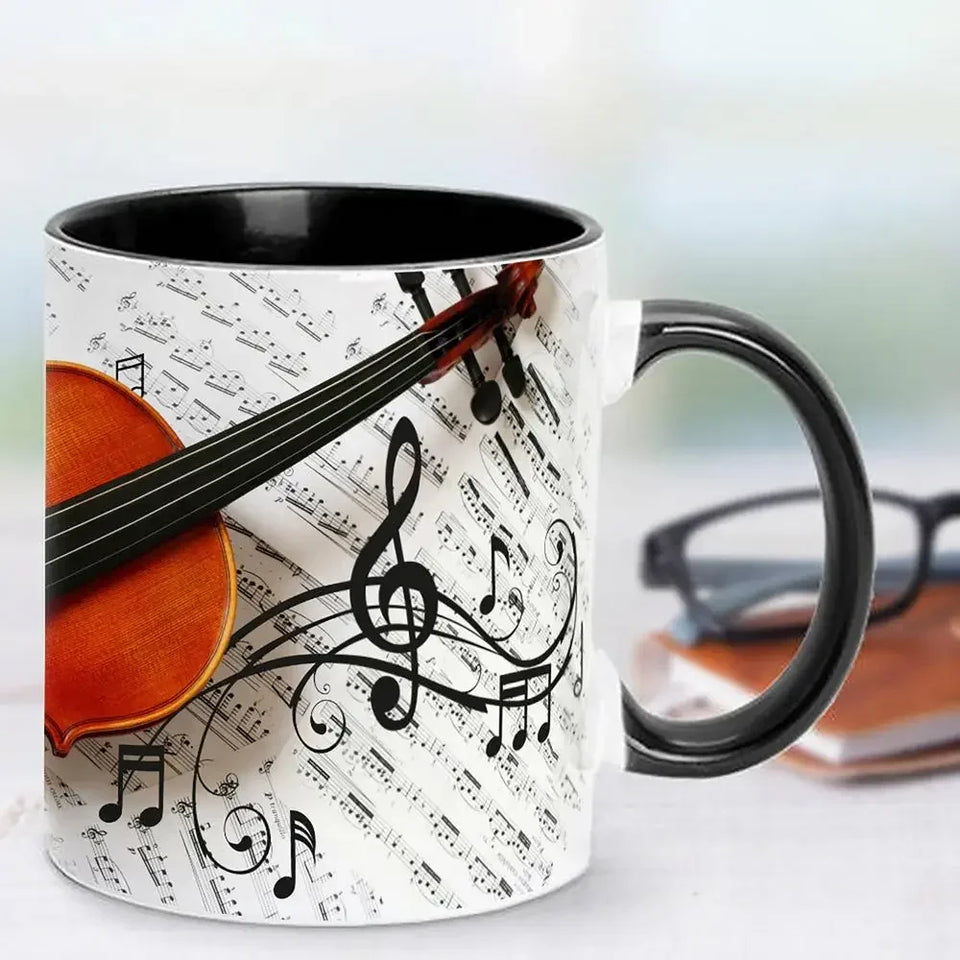 Music Theme Mug Coffee Mug Guitar Piano Violin Ceramic Cup Comfortable Handle Patterned Drinkware Home Office Desk Tea Cups