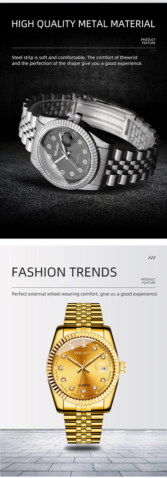 Fashion Diamond Calendar Mens Watches Business Luxury High Quality Quartz Watch For Men Stainless Steel Wristwatch Reloj Hombre