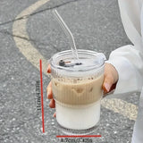 400/600ML Stripe Glass Coffee Cup With Lid and Without Cover Straw Transparent Drinking Glasses for Juice Iced Coffee Mugs