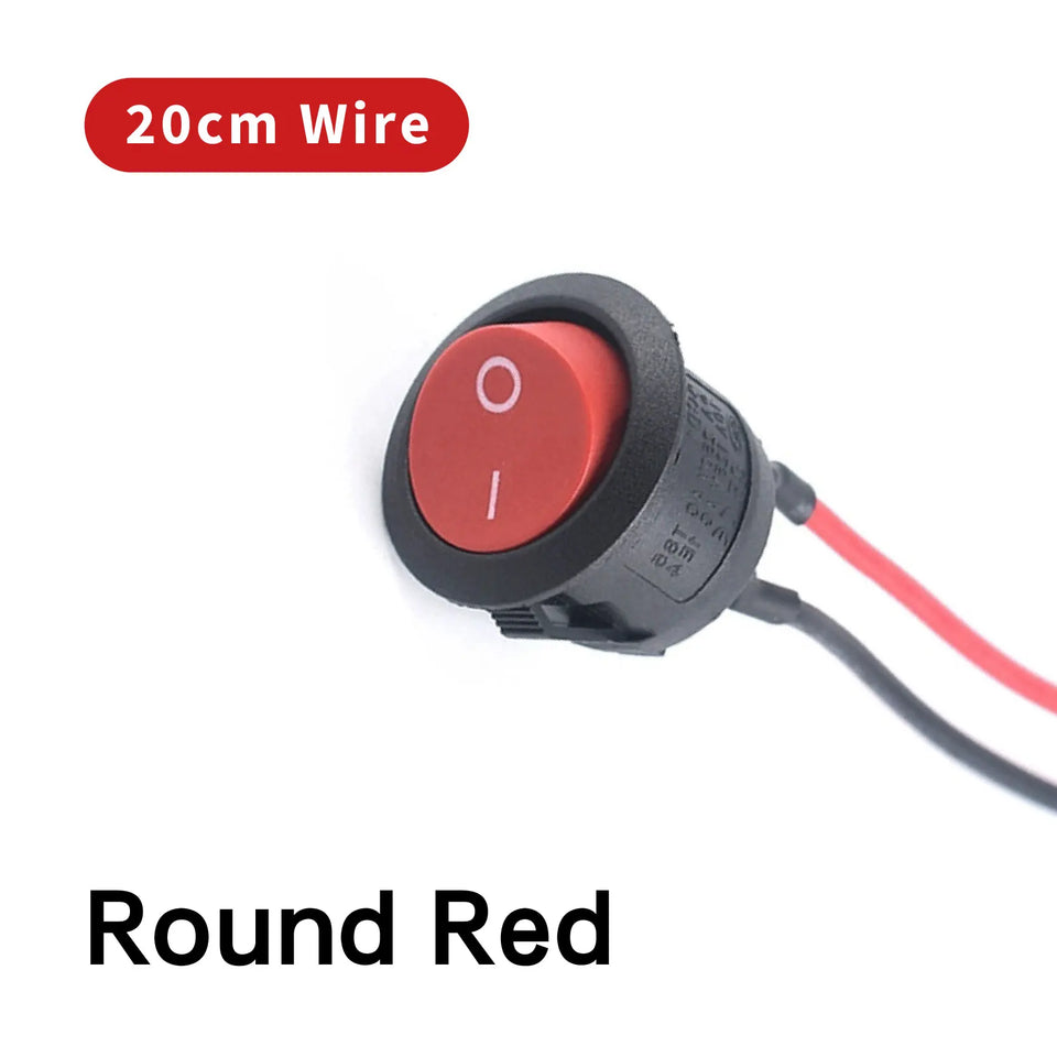 Mini Rocker ON Off 2/3Pin Toggle Square Round Electrical Switch with Pre-Wired 20cm 6A/250V10A/125V
