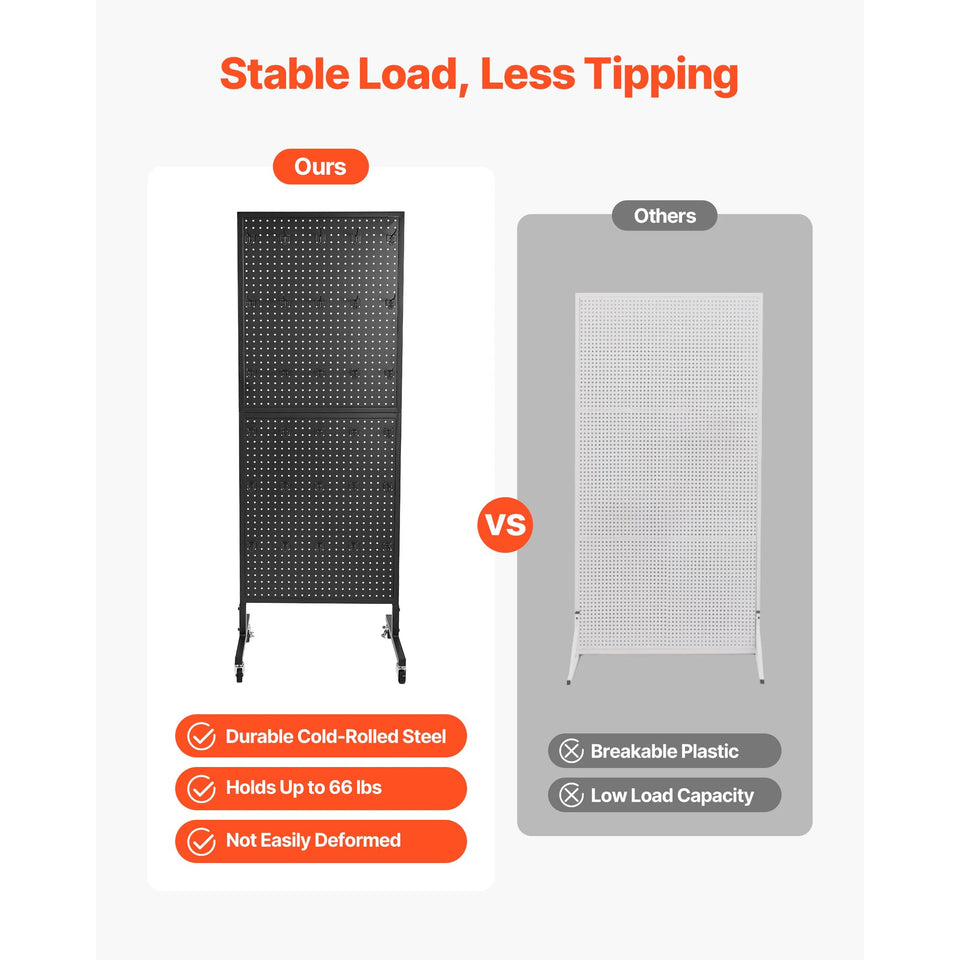 SucceBuy Standing Pegboard Display Stand with Swivel Caster & 30 Hooks Thickened  Steel Peg Board Panel for Grocery Retail Store
