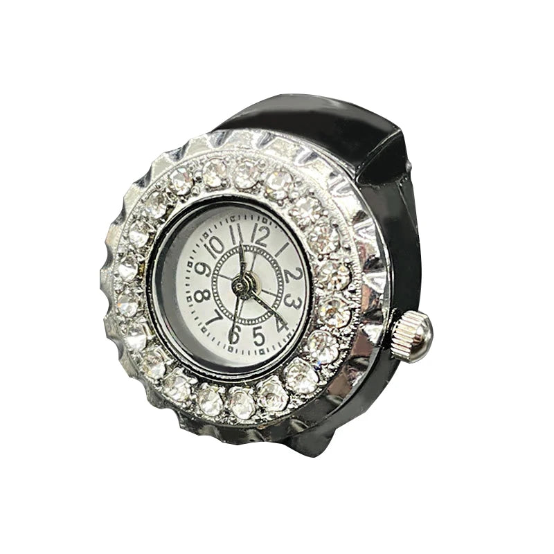 Rhinestone Mini Unisex Fashion Finger Watch Retro Roman Quartz Watch Rings for Women Men Elastic Strap Alloy Watches Jewelry