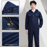 Thickened one-piece denim workwear, wear-resistant labor protection clothing, men's dust-proof auto repair crew clothing, workwe