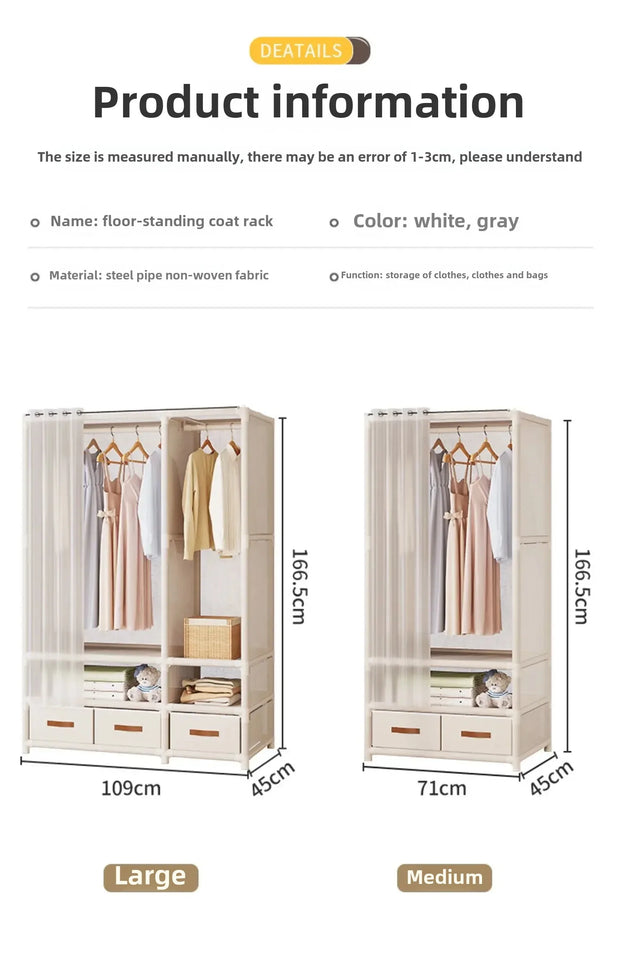 Large Capacity Portable Wardrobe Closet Durable Sturdy Assembly Clothes Organizer Bedroom Dustproof Storage Solution
