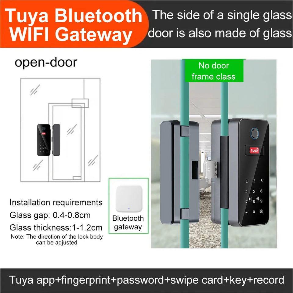 Bluetooth Electronic Glass LOCK Fingerprint Recognition Smart Lock Tuya APP Rfid Card Biometric Unlock for Glass Door Lock